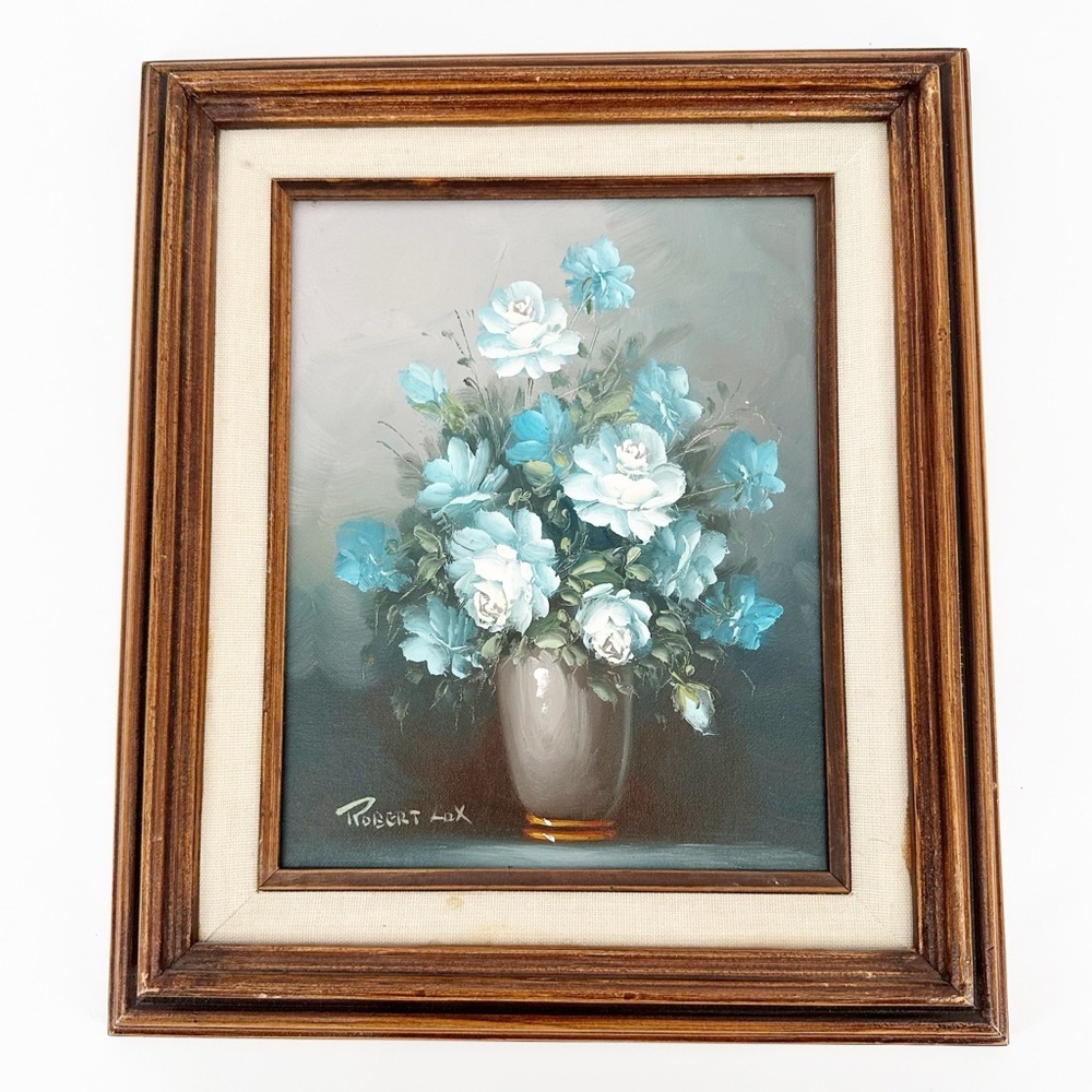 Vintage Robert Cox Signed Oil Painting Blue Flowers Framed